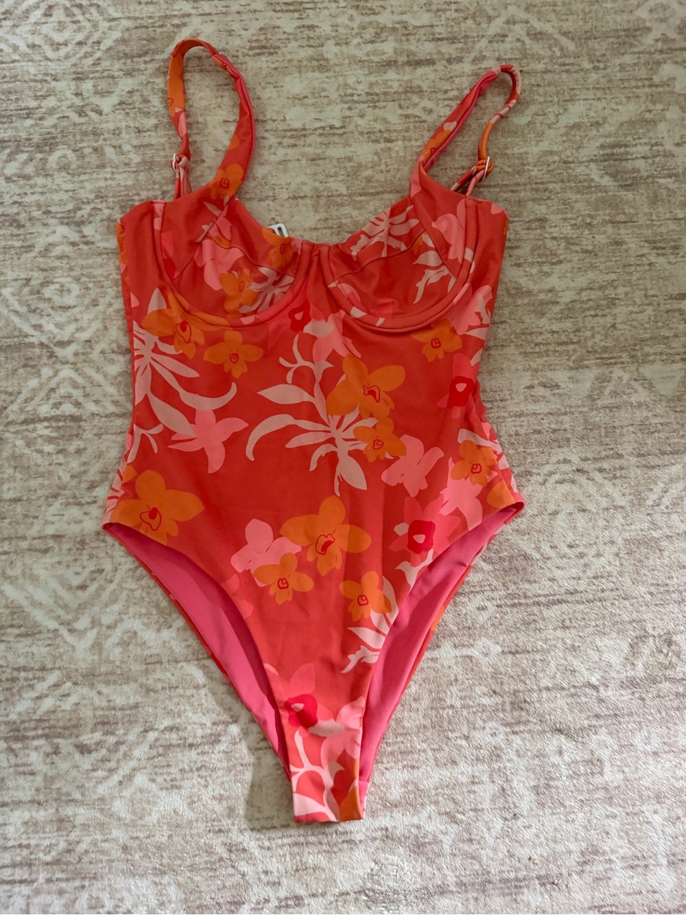 Effortless swim Tropical Floral One-Piece Swimsuit in Coral Pink